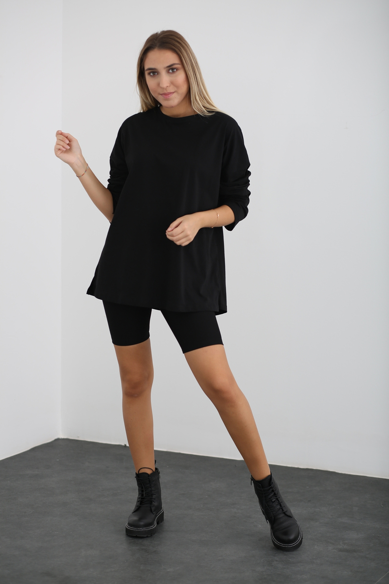 Siyah Uzun Kol Basic Tshirt 0106