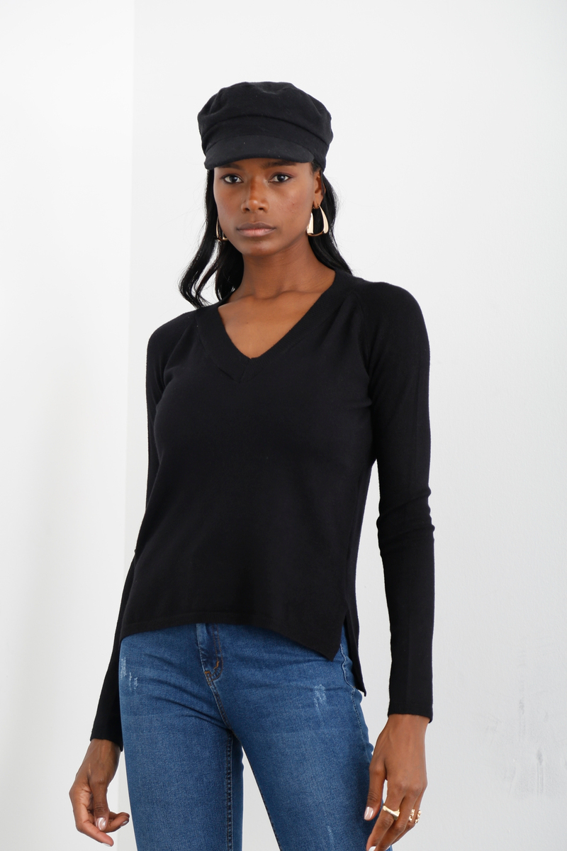 Siyah V Yaka Basic Triko 20295