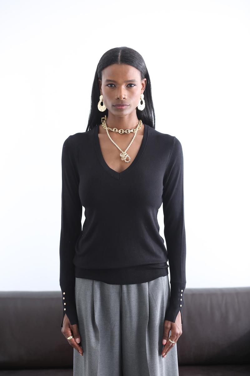 Siyah V Yaka Basic Triko 3305