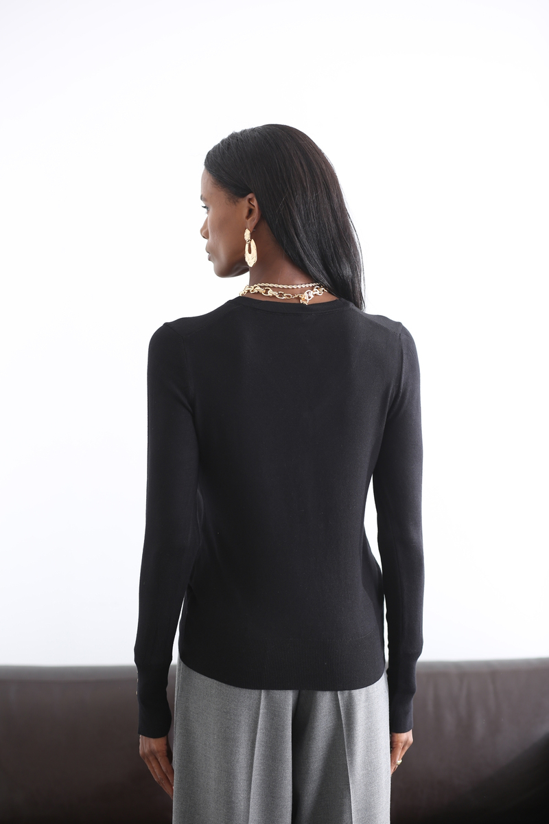 Siyah V Yaka Basic Triko 3305