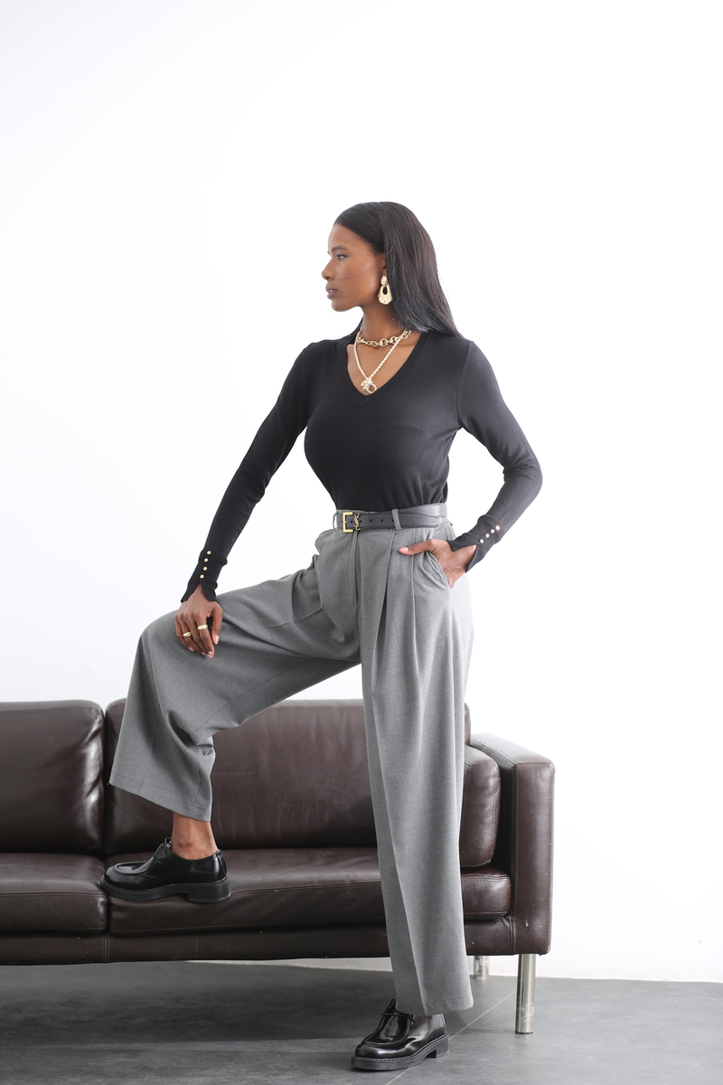 Siyah V Yaka Basic Triko 3305