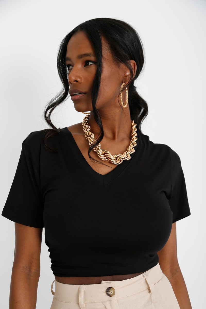 Siyah V Yaka Basic Tshirt 25070