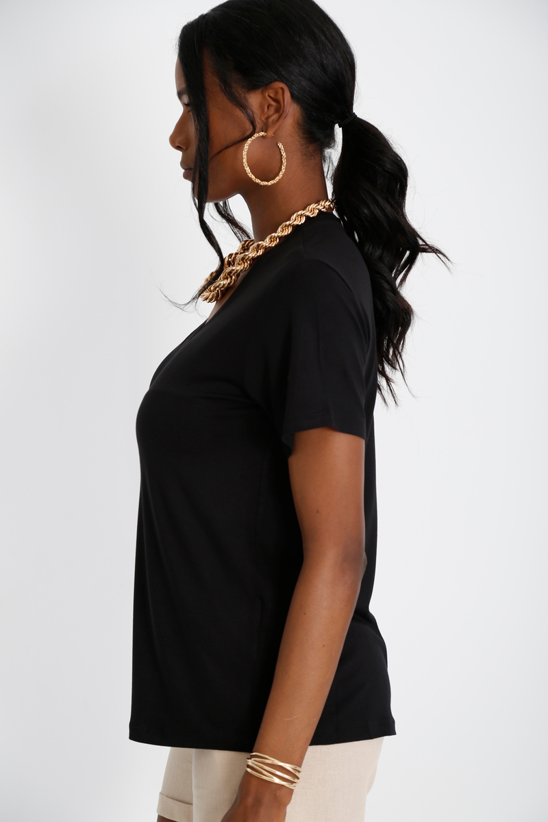 Siyah V Yaka Basic Tshirt 25070