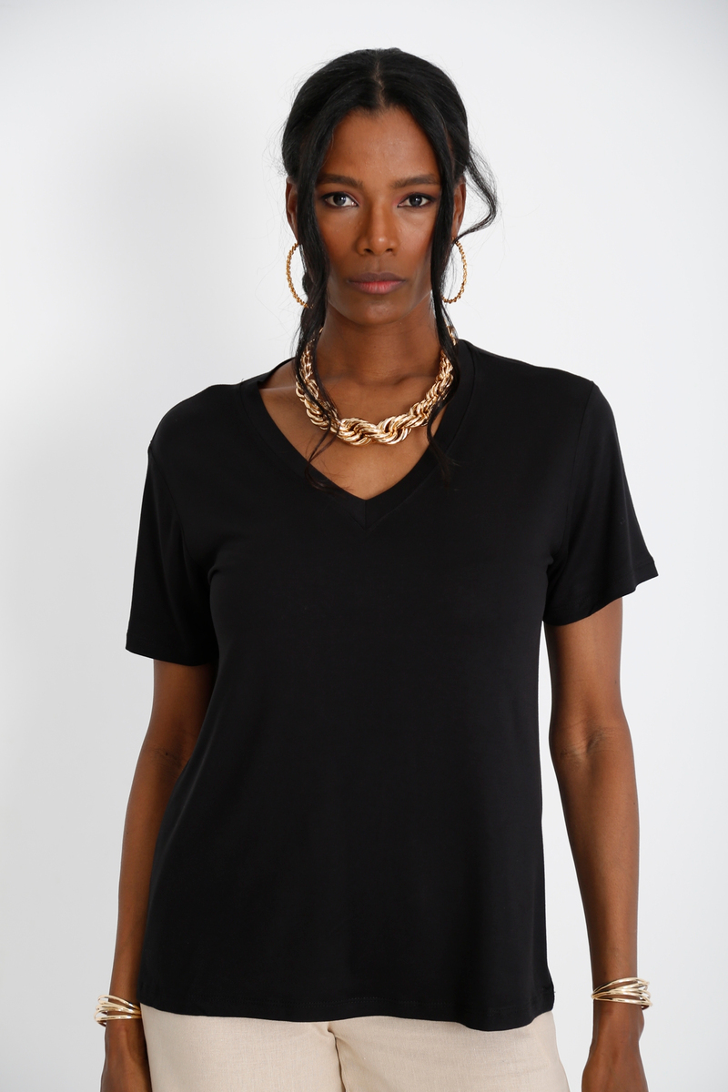 Siyah V Yaka Basic Tshirt 25070