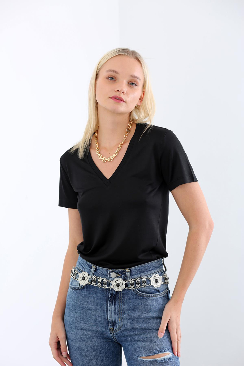 Siyah V Yaka Basic Tshirt 4741