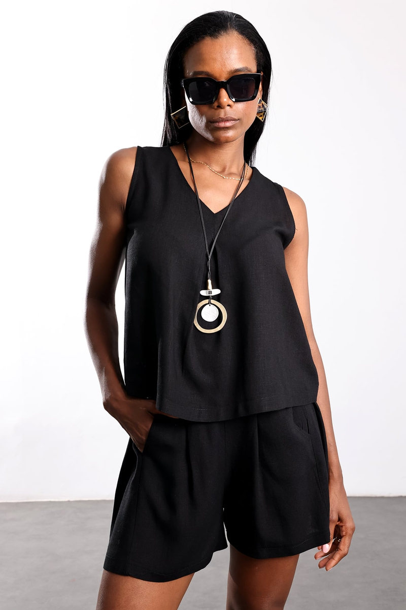 Siyah V Yaka Bluz 30068
