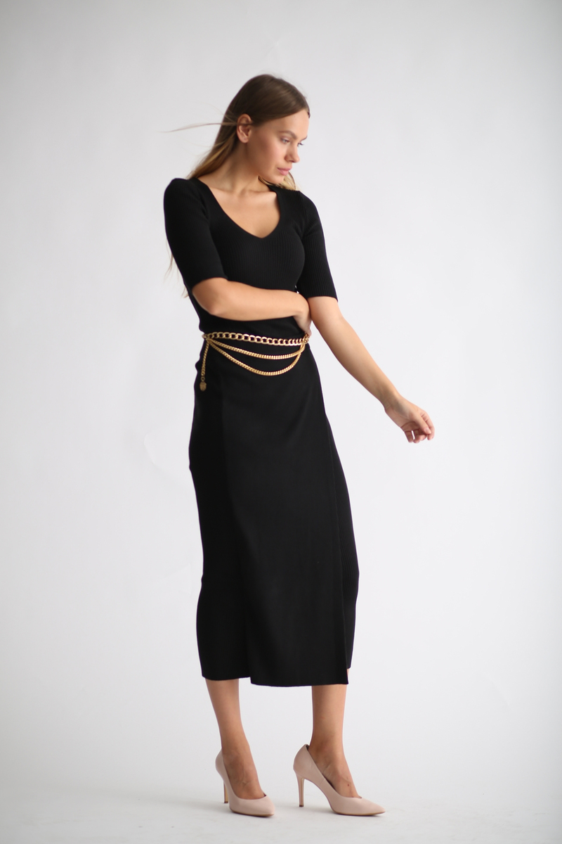 Siyah V Yaka Kısa Kol Triko 92184