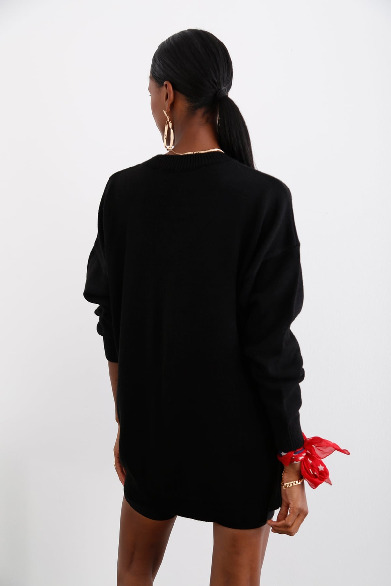 Siyah V Yaka Oversize Kazak 32019