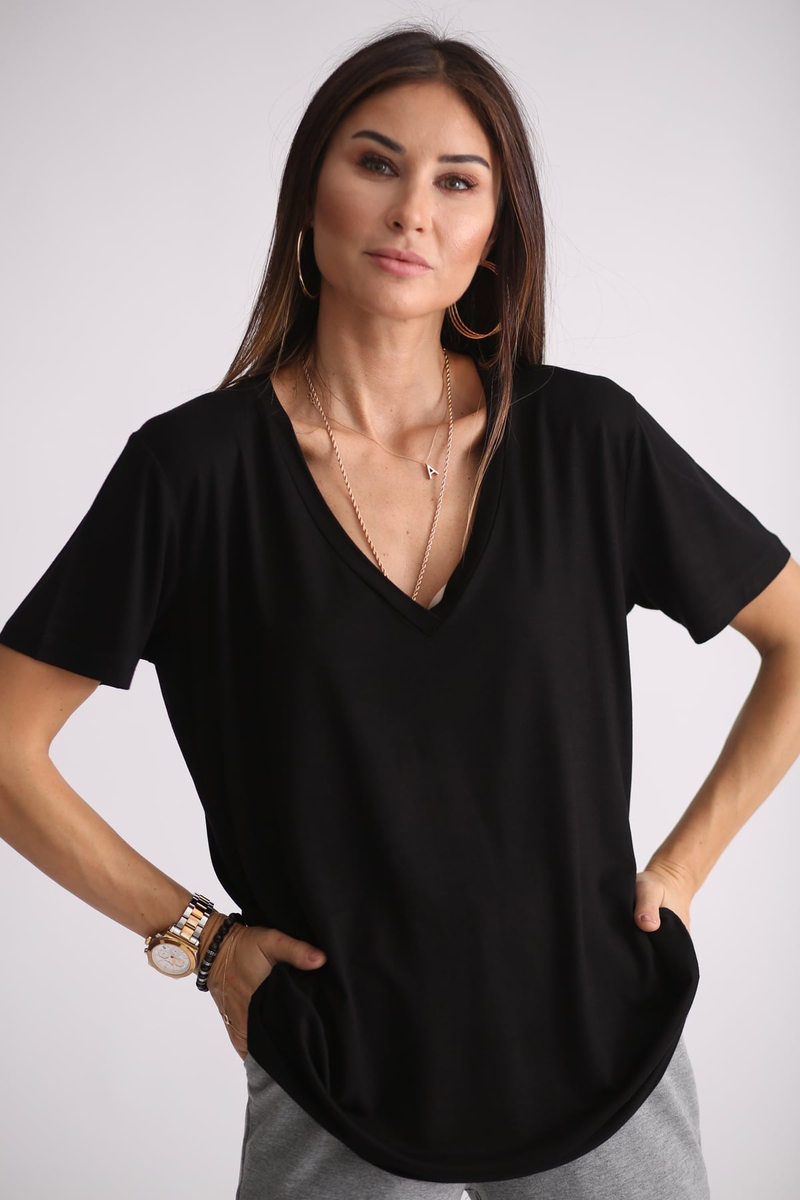Siyah V Yaka Tshirt-10002 