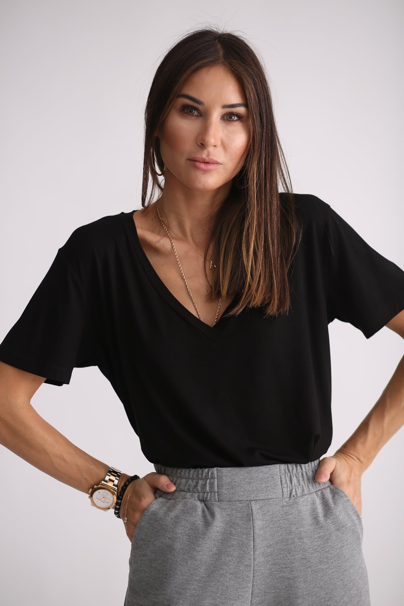Siyah V Yaka Tshirt-10002 