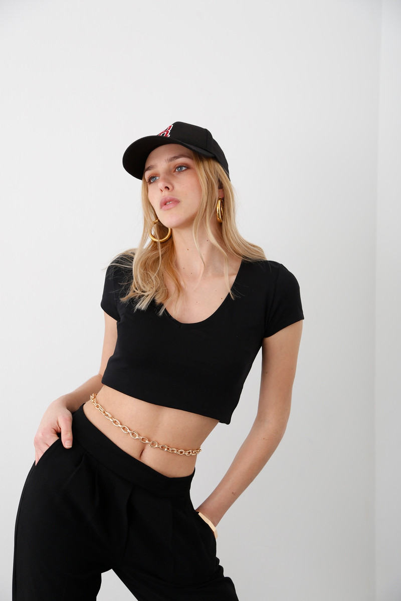 Siyah V Yaka Tshirt 4083
