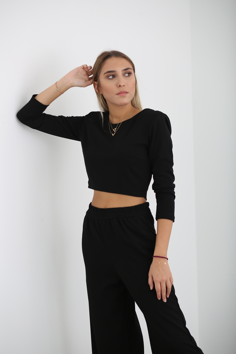 Siyah Vatkalı Krep Bluz 0049