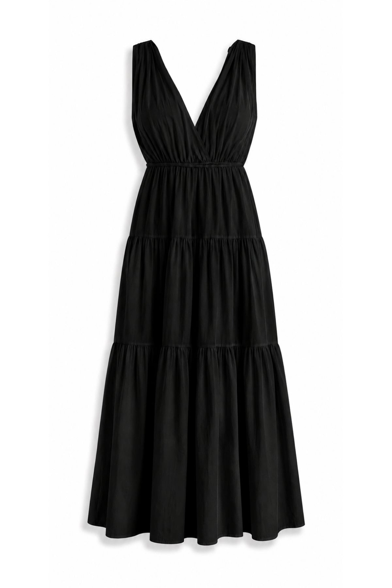 Siyah Volanlı Maxi Elbise 26Y052