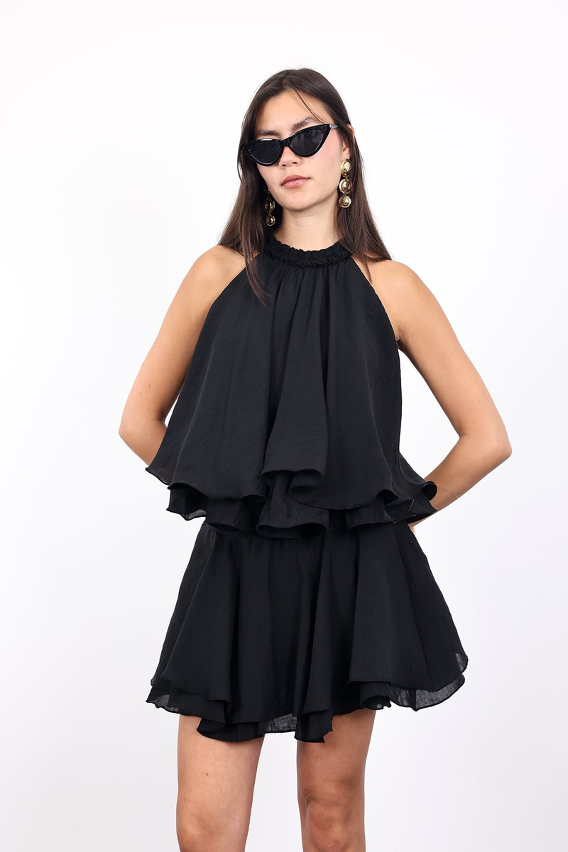 Siyah Volanlı Mini Etek 041182