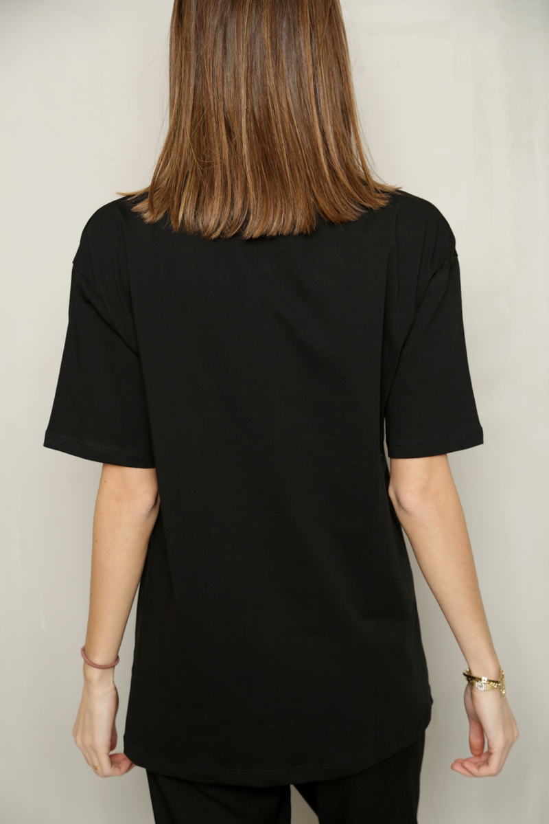 Siyah Wanna Hug İşlemeli Tshirt 6015