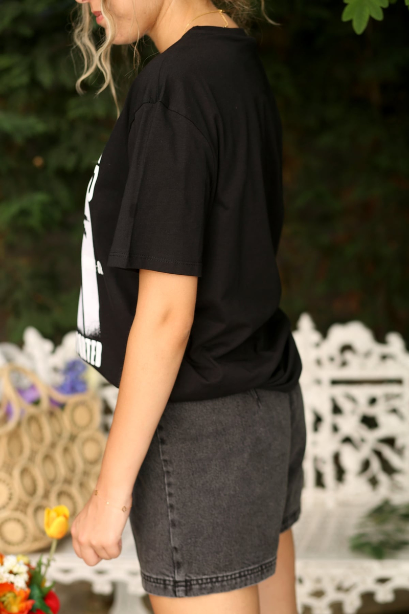 Siyah Warning Baskılı Tshirt 3145