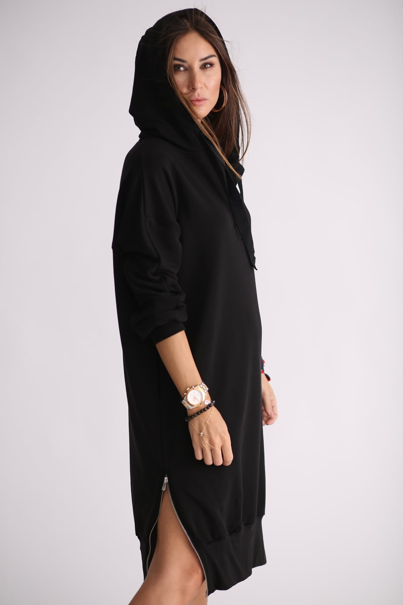 Siyah Yandan Fermuarlı Sweat Elbise 4939