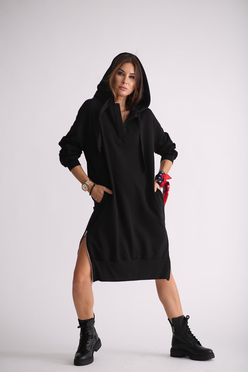 Siyah Yandan Fermuarlı Sweat Elbise 4939