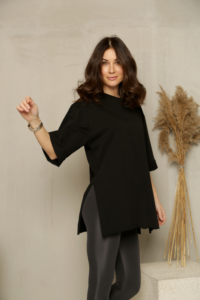 Siyah Yırtmaçlı Boyfriend Tshirt 5615