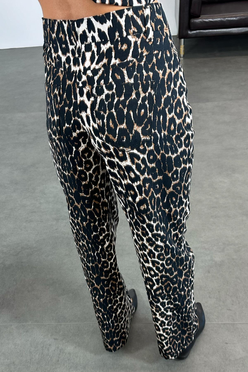 Siyah Yüksek Bel Leopar Desen Jean 0003
