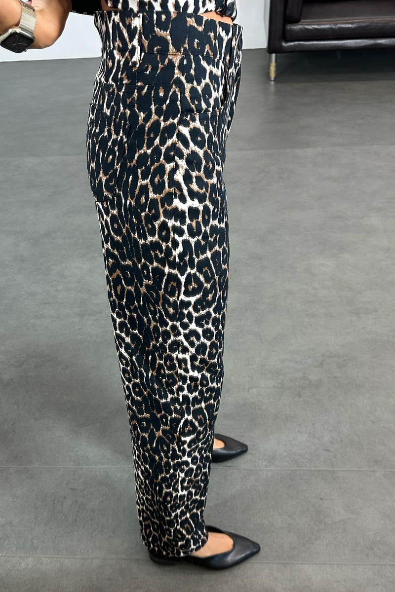 Siyah Yüksek Bel Leopar Desen Jean 0003