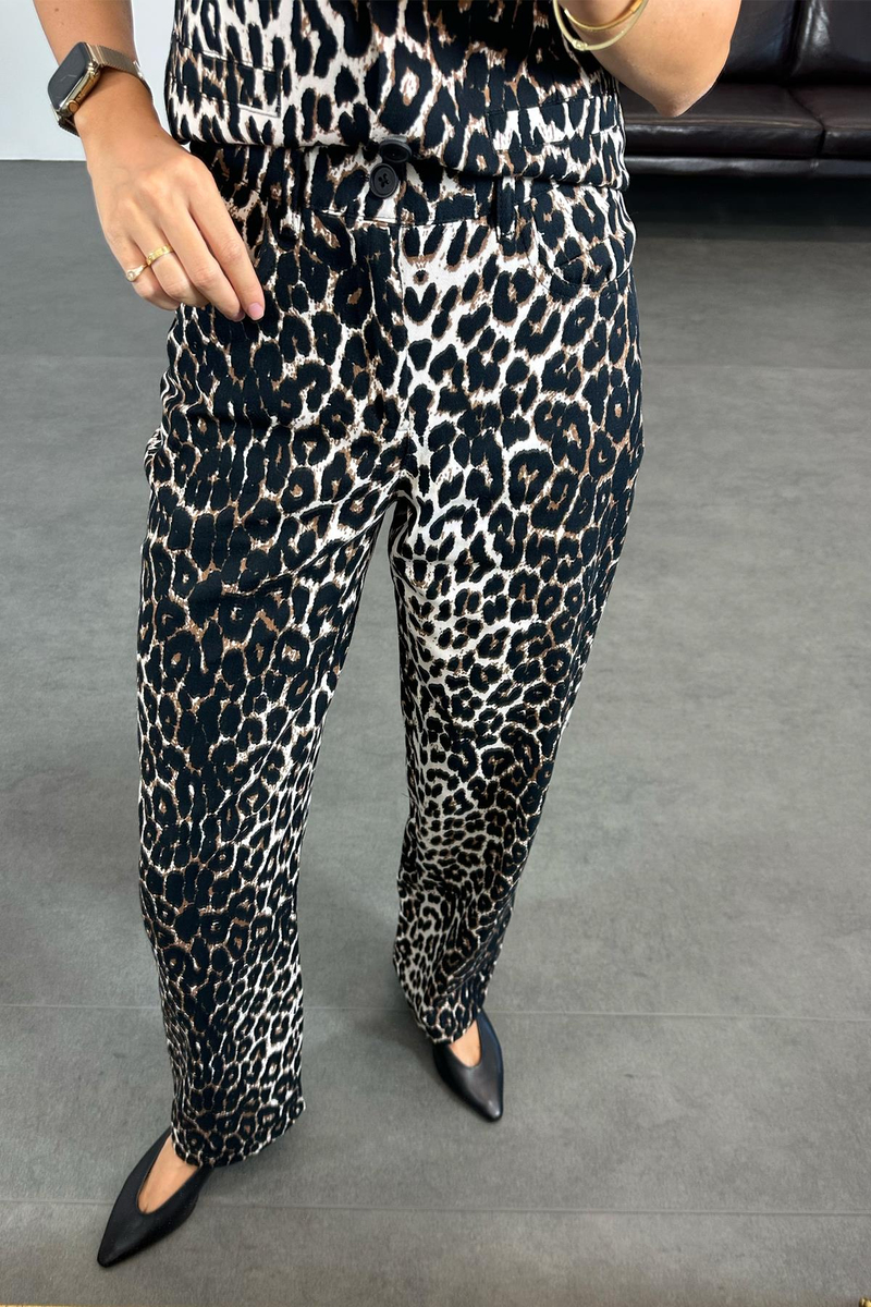 Siyah Yüksek Bel Leopar Desen Jean 0003