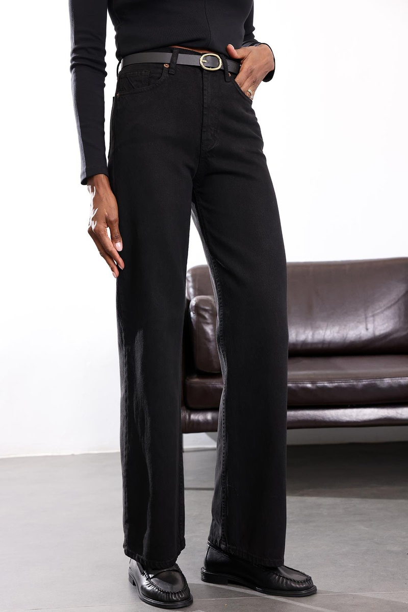 Siyah Yüksek Bel Lyocell Wide Leg Jean 