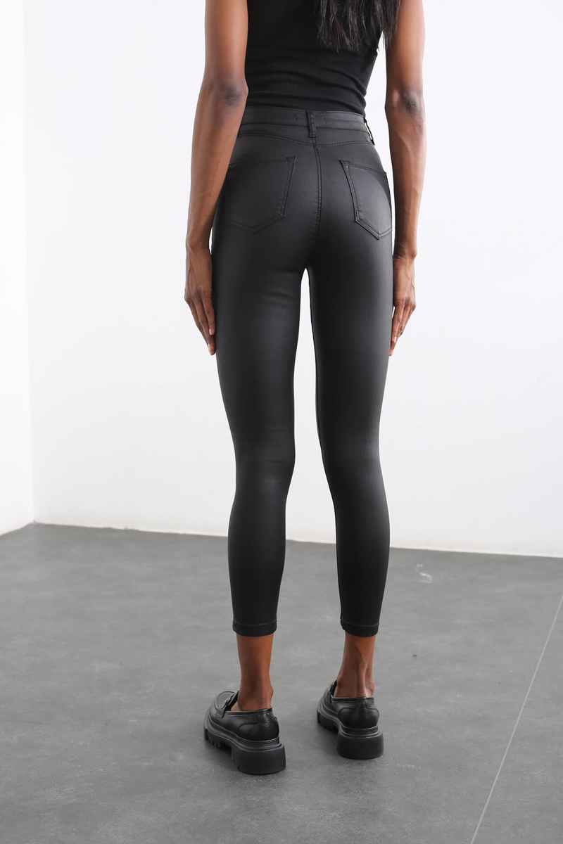 Siyah Yüksek Bel Mumlu Skinny Jean 7038