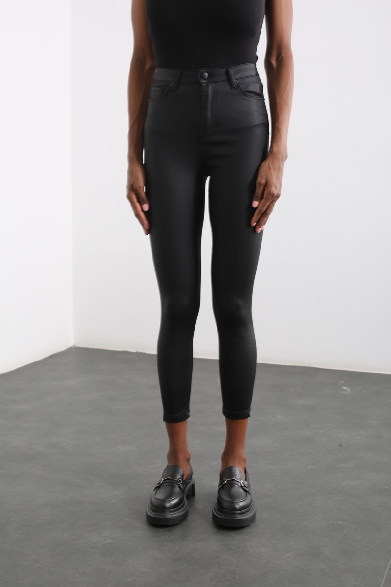 Siyah Yüksek Bel Mumlu Skinny Jean 7038