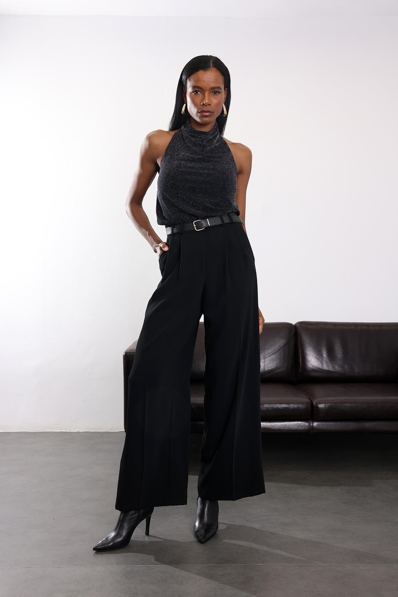 Siyah Yüksek Bel Palazzo Pantolon 1594
