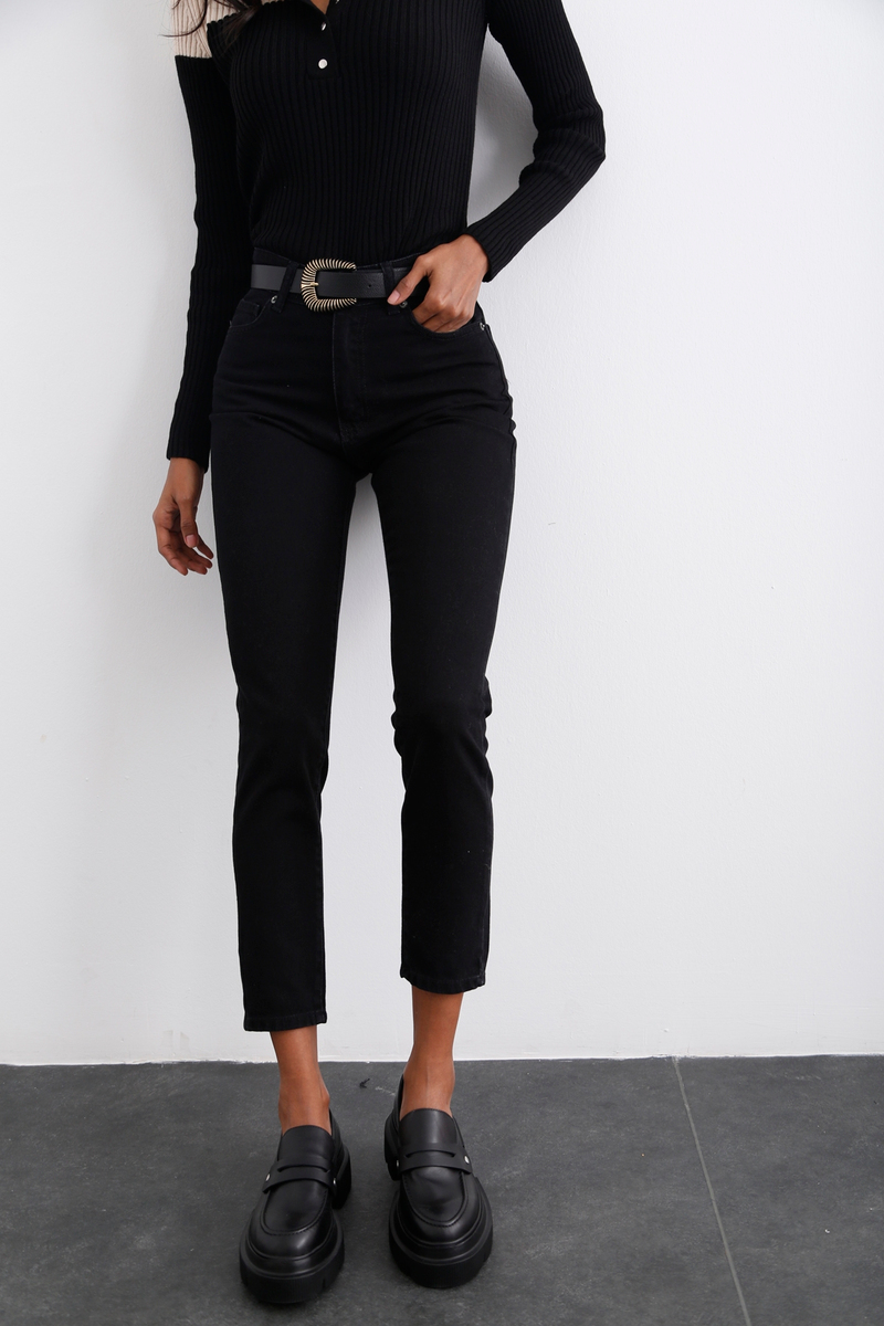 Siyah Yüksek Bel Slim Fit Jean 