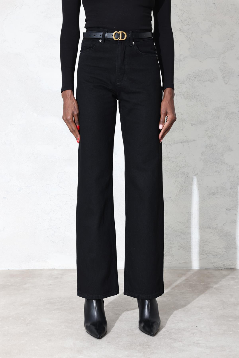 Siyah Yüksek Bel Straight Jean 