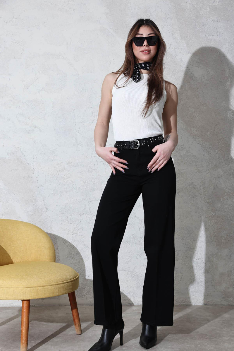 Siyah Yüksek Bel Straight Jean 4096