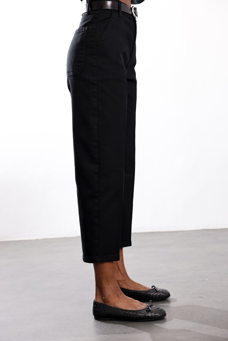 Siyah Yüksek Bel Tensel Baggy Jean 3001