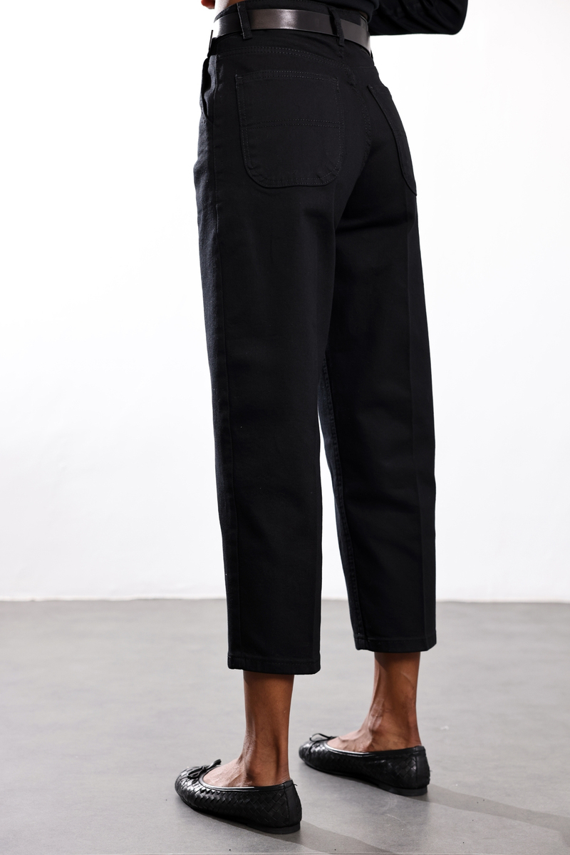 Siyah Yüksek Bel Tensel Baggy Jean 3001