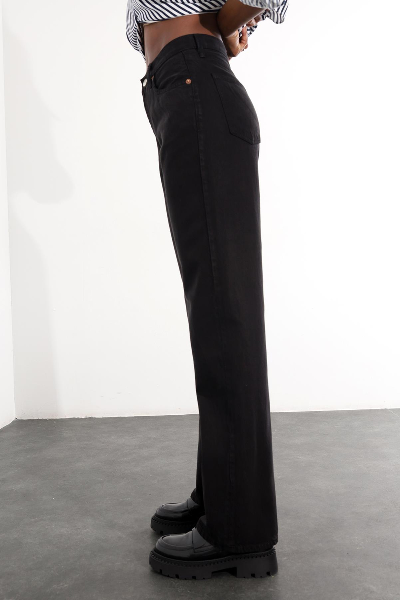 Siyah Yüksek Bel Wide Leg Jean 