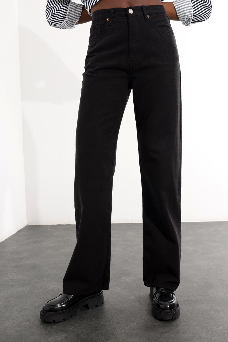 Siyah Yüksek Bel Wide Leg Jean 