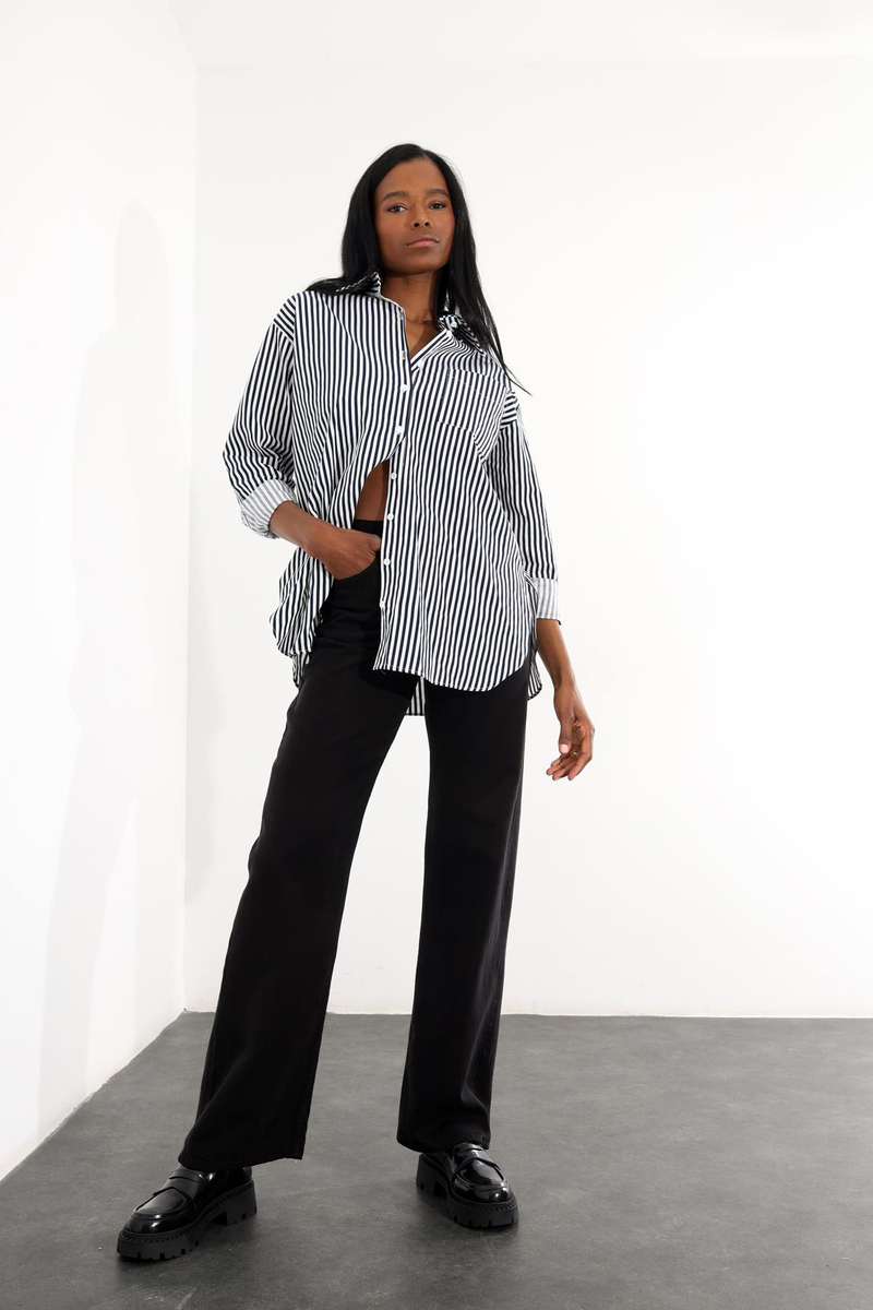 Siyah Yüksek Bel Wide Leg Jean 