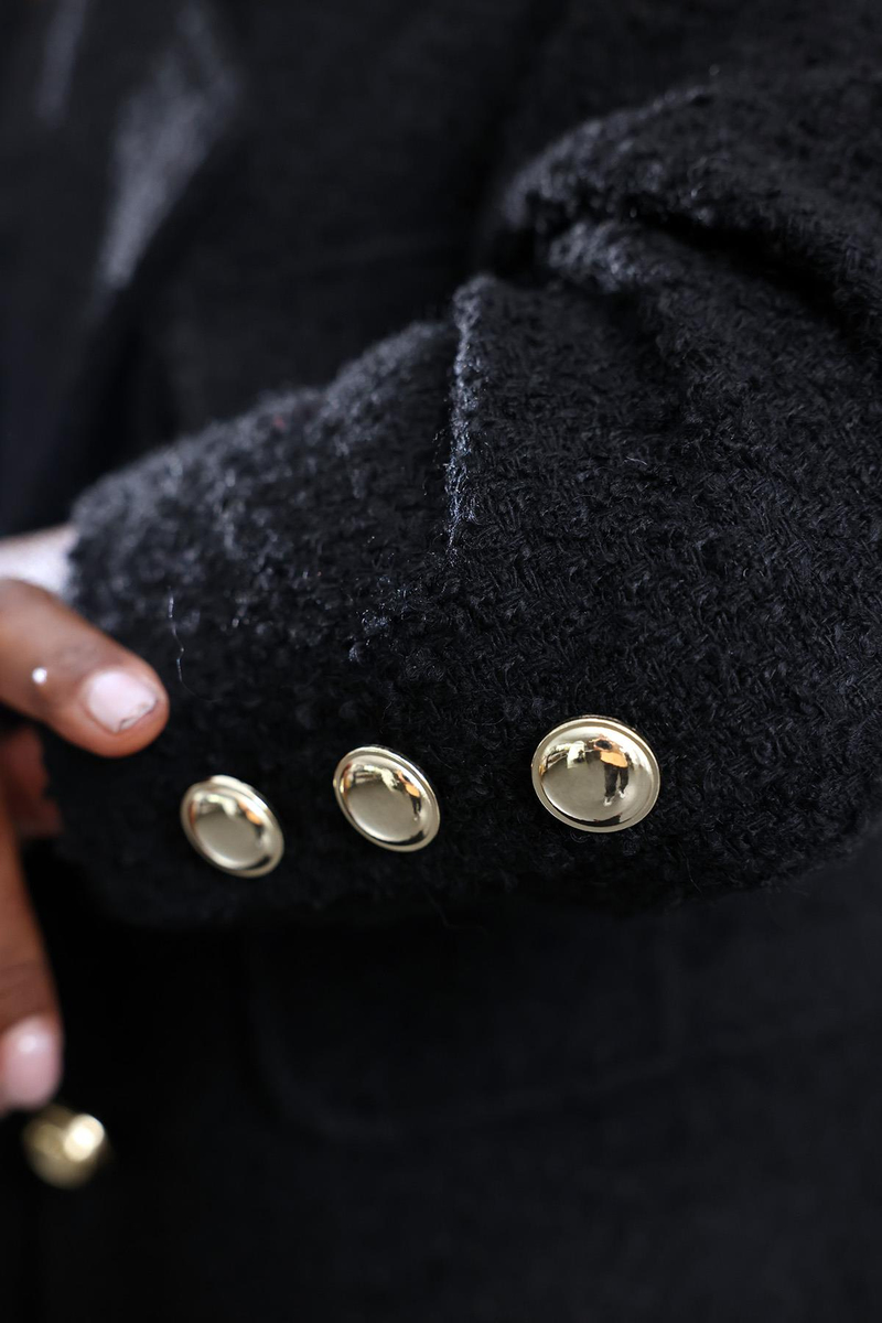 Siyah Yün Karışımlı Tüvit Ceket 03016