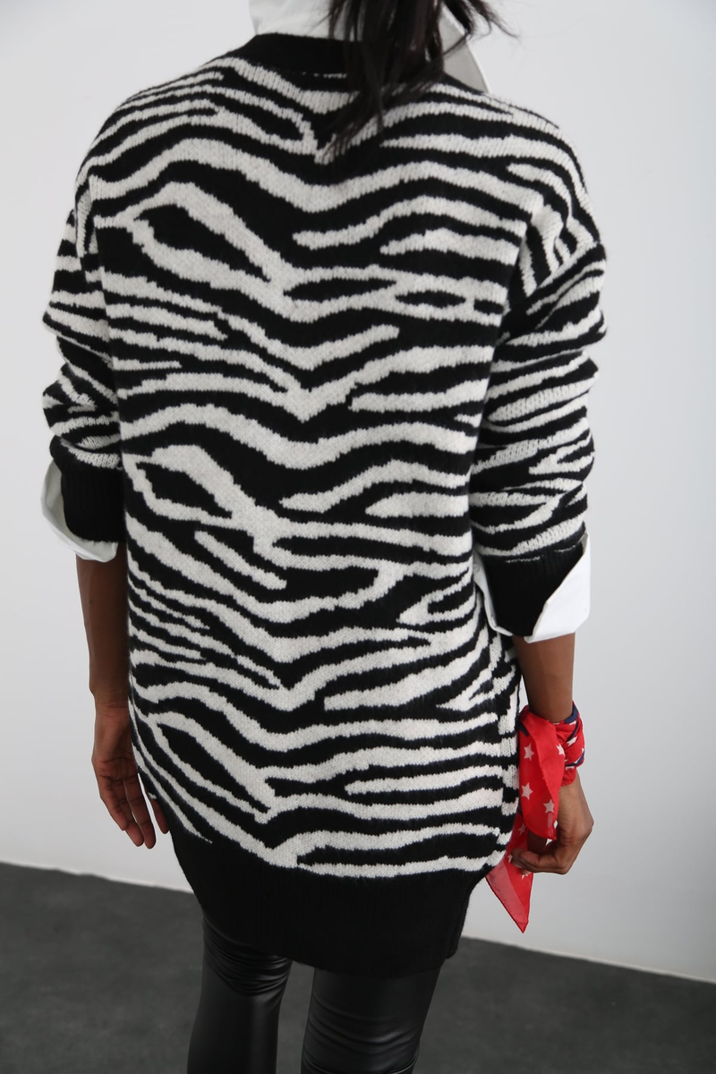 Siyah Zebra Desen Hırka 10038