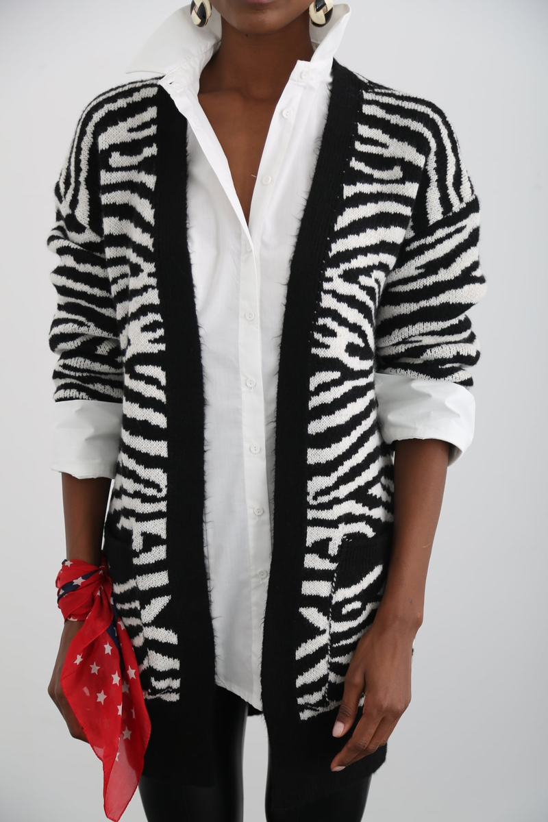 Siyah Zebra Desen Hırka 10038