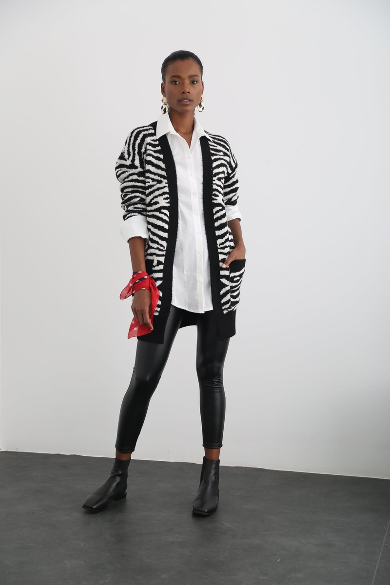 Siyah Zebra Desen Hırka 10038