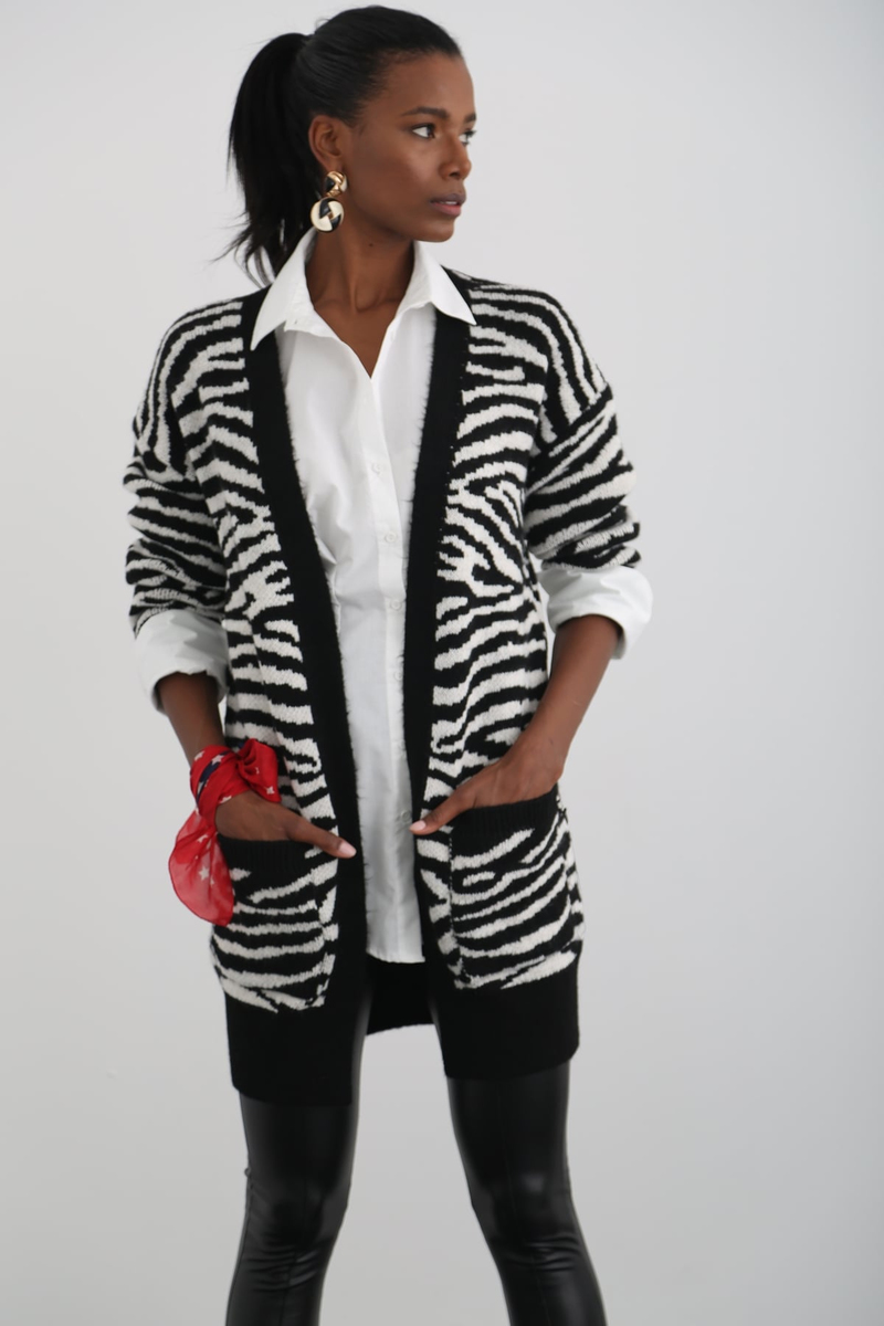 Siyah Zebra Desen Hırka 10038