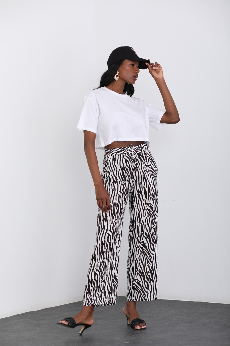 Siyah Zebra Desen Pantolon 