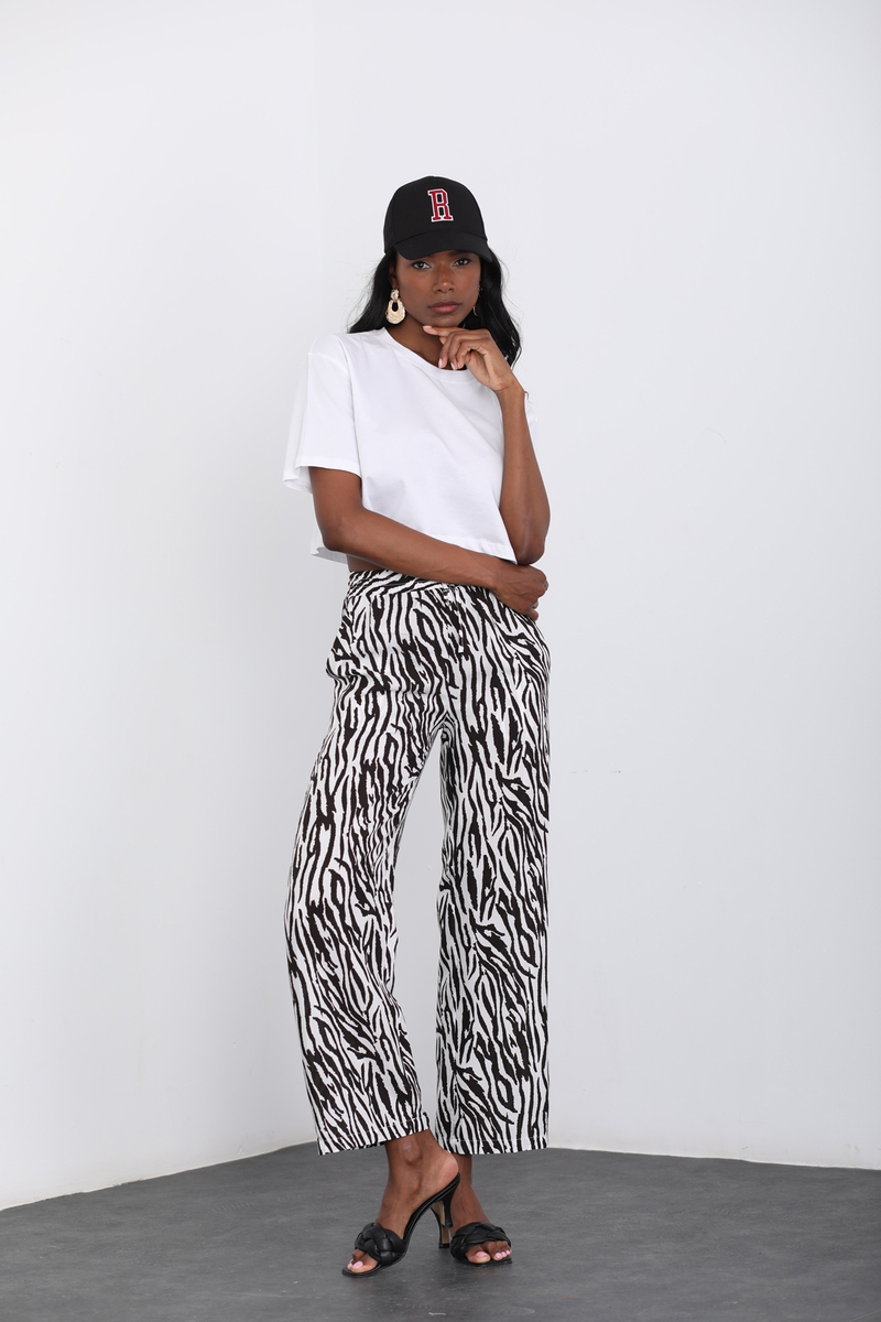 Siyah Zebra Desen Pantolon 