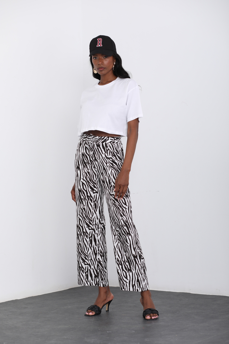 Siyah Zebra Desen Pantolon 