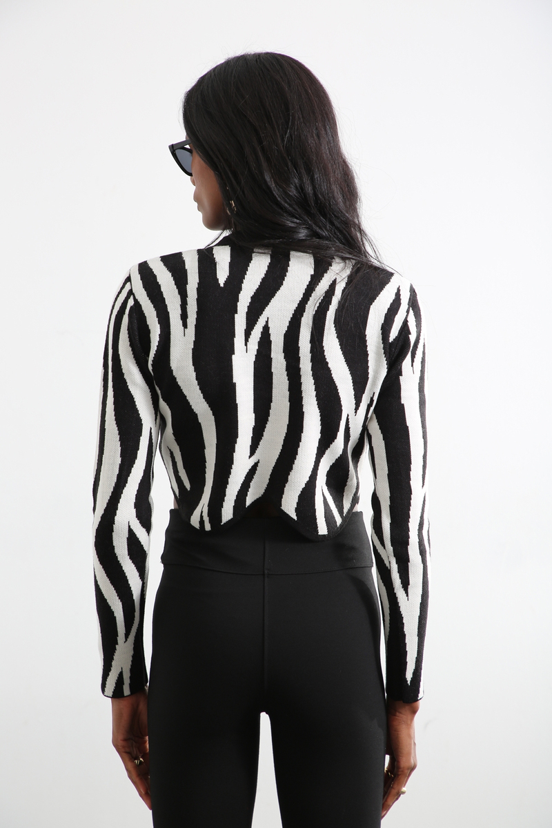 Siyah Zebra Desen Vatkalı Hırka 220143