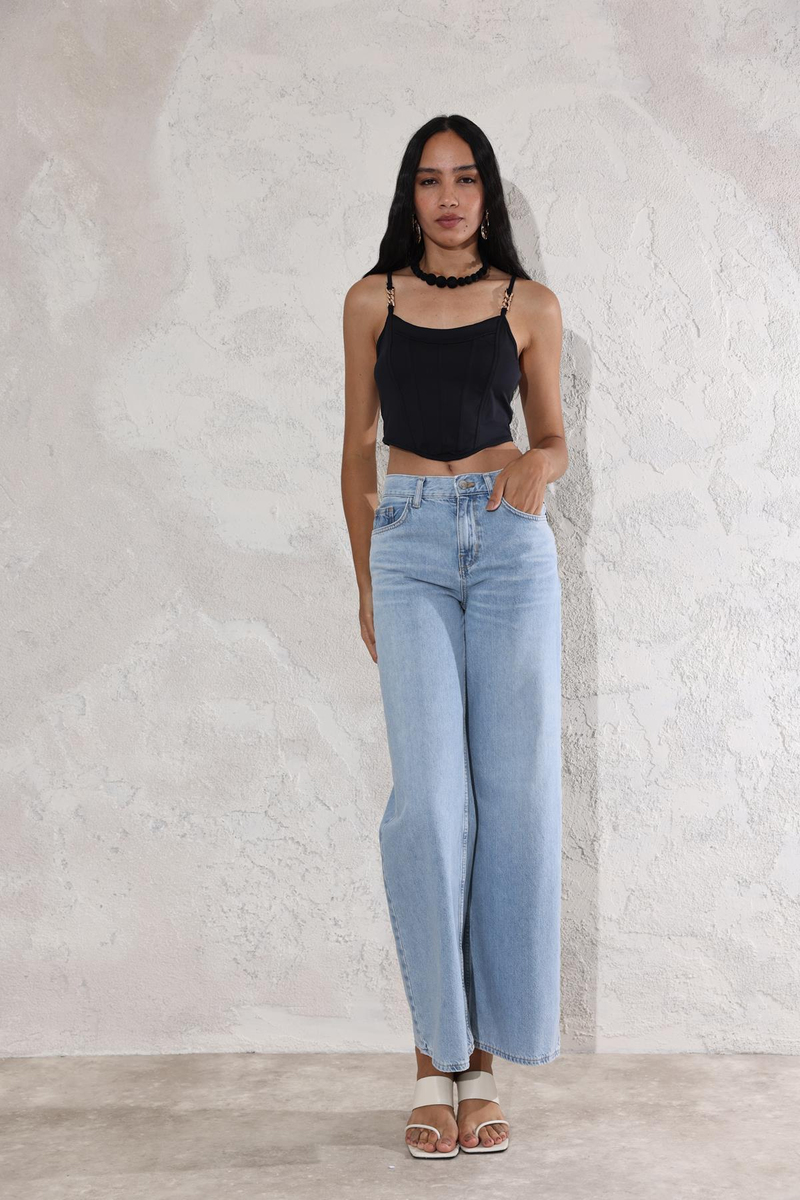 Siyah Zincir Askı Detaylı Crop 16156