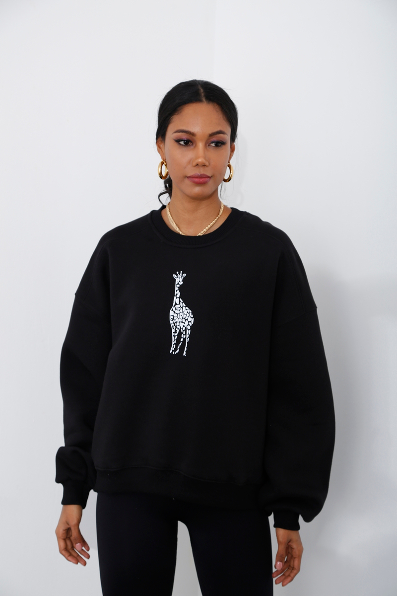 Siyah Zürafa Baskılı Şardonlu Sweatshirt 225