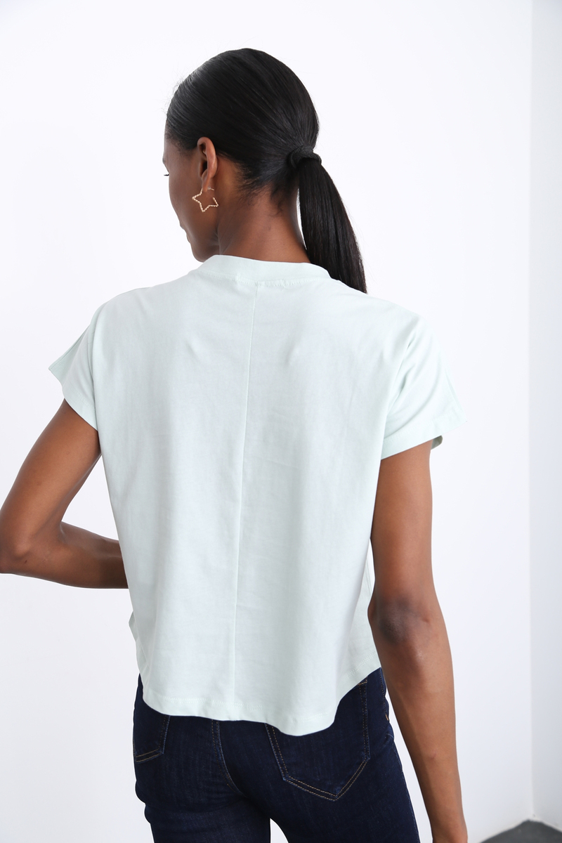 Su Yeşili Bisiklet Yaka Basic Tshirt 1308
